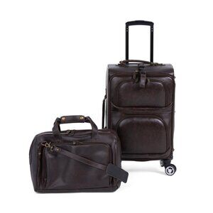 AMERILEATHER Chestnut 2pc Leather Travel Set On Spinner Wheels